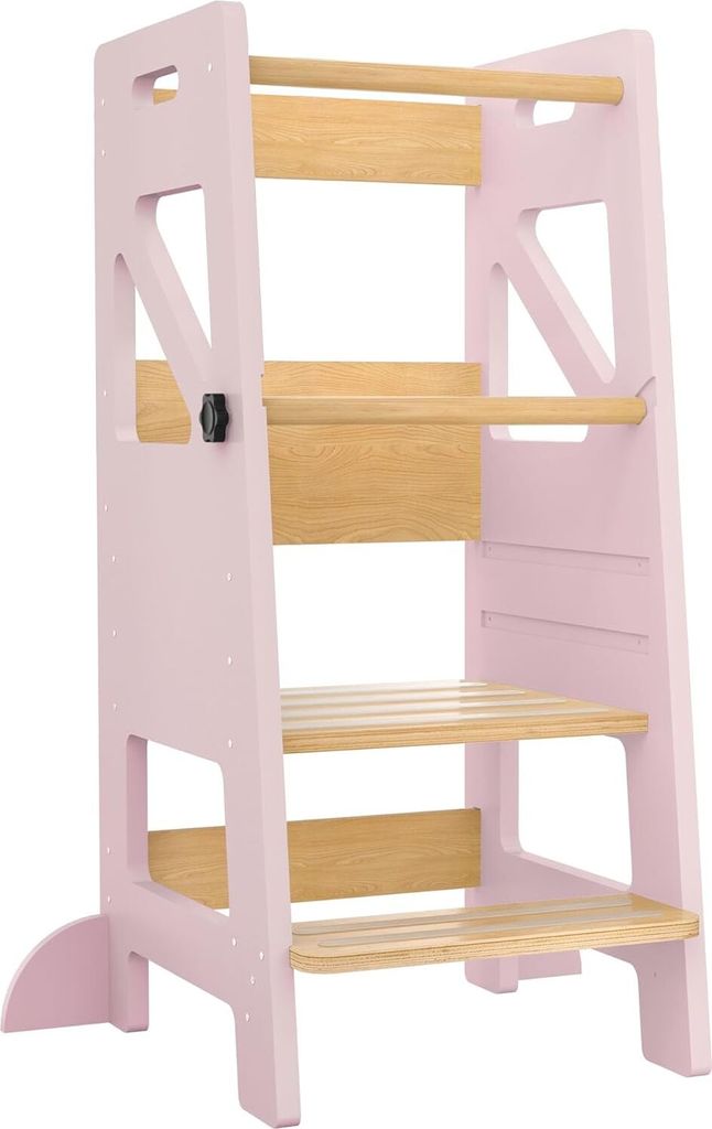 JNGLGO Lernturm Entdeckerturm aus Holz MontessoriLernturm Learning Tower 3 Fach Höhenverstellbar Küchenhelfer für Kinder mit Rutschfester Oberfl...