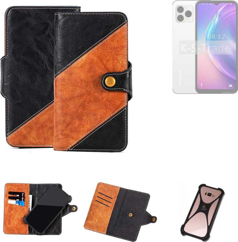 K-S-Trade Handyhülle Schutzhülle Bookstyle Case Wallet-Case kompatibel mit Coolpad CP12 Handy Cover Bumper Klapphülle schwarz hellbraun 1x