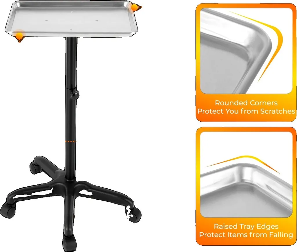 Chariot de Soin Professionnel Ajustable avec Plateau en Aluminium Gris