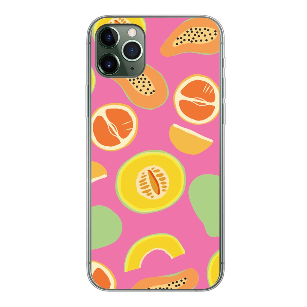 MuchoWow Handyhülle Schutzhülle Hülle für iPhone 11 Pro Max Obst - Muster - Rosa Silikon Softcase Handy Hülle - Schutz
