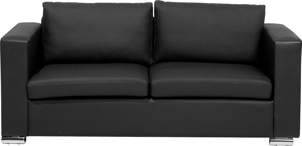 BELIANI 3-Sitzer Sofa Schwarz Echtleder mit Edelstahlfüßen Breite Armlehnen Lose Sitz- und Rückenkissen Freistehend Klassisch Ledersofa Wohnzimmer
