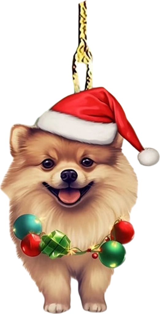 Weihnachts-Hunde-Rückspiegel-Anhänger, Auto-Ornament, Dekoration, süßer Welpe mit Weihnachtsmütze, Weihnachtsbaumschmuck, Autozubehör