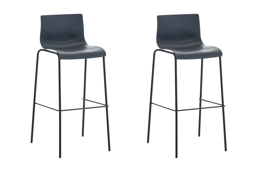 TPFLiving 2er Set Barhocker Hope 4-Fuß Gestell schwarz Kunststoff Grau