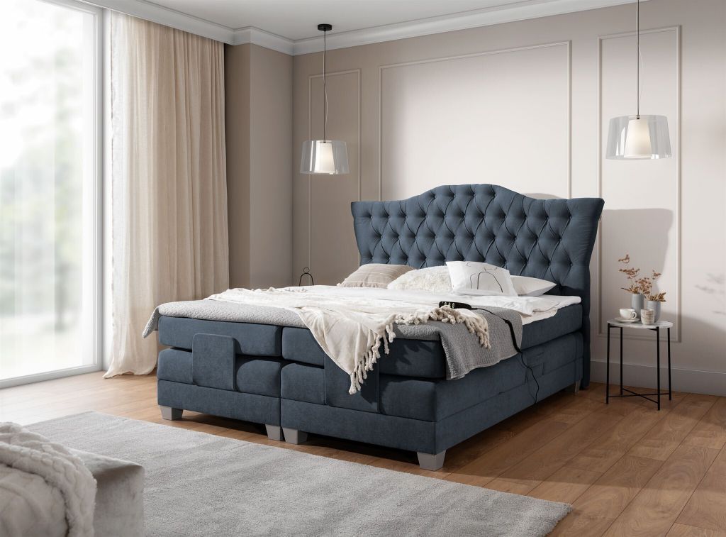 Boxspringbett Elektrisch Bett FAUSTO 140x200cm in Stoff Wind Dunkelblau