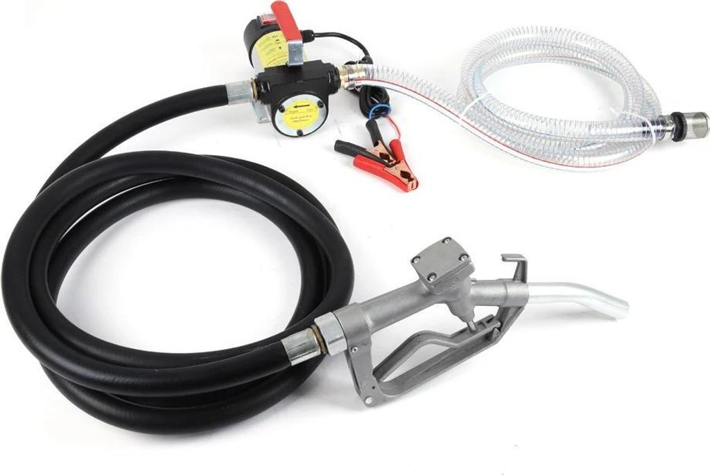 Diesel-Transferpumpe - 12V 500W - 45 l/min - selbstansaugend - 3500 rpm - Zapfpistole mit Schlauch - tragbar - 25×18×11 cm - Schwarz