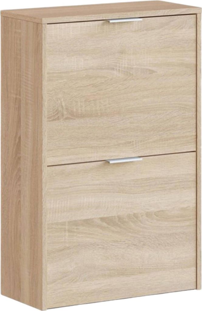 Schuhregal Dmoretto, Platzsparendes Schuhregal mit 2 Türen, Schuhregal für den Eingangsbereich, Schuhregal für Garderobe, 50x22h76 cm, Eiche