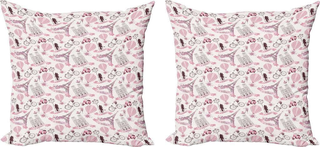 ABAKUHAUS Paris Kissenbezug Set (2Stück), Valentinsgruß-Tagesthema mit Eiffel, das Paar-Heißluft-Ballon-Hochzeits-Konzept küsst, 45 x 45 cm, Ba...