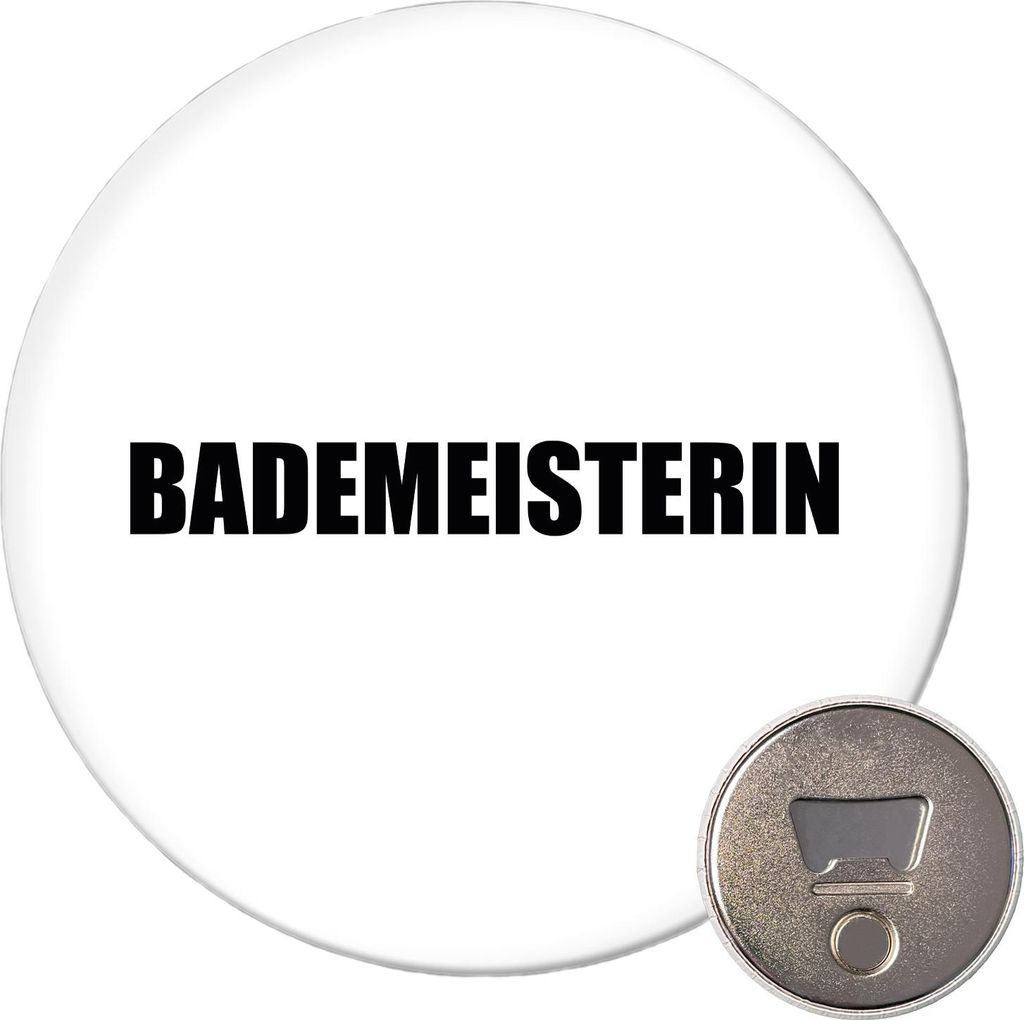 Huuraa Magnet Bademeisterin Schriftzug 59mm Kühlschrankmagnet rund Flaschenöffner Geschenkidee
