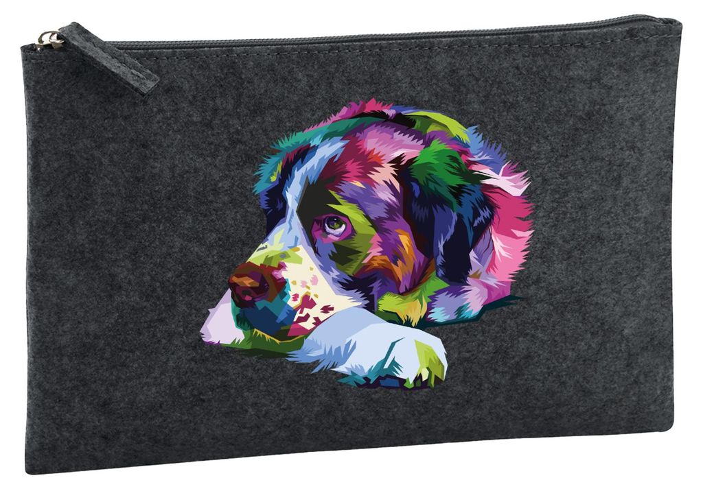 Huuraa Kulturbeutel Bernhardiner Colorful 1 Liter Charcoal Filz Kosmetiktasche Geschenkidee