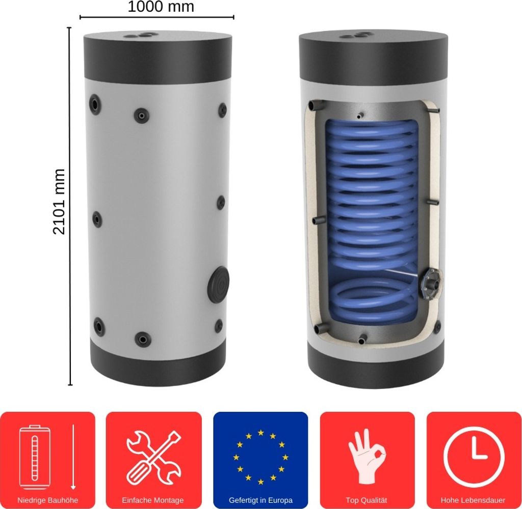Wärmepumpenspeicher 1000 L WPS-1-1000 Standspeicher Warmwasserspeicher Boiler