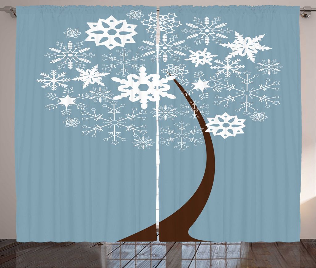 ABAKUHAUS Snowy-Bäume Rustikaler Gardine, Schneeflocken Formation, Schlafzimmer Kräuselband Vorhang mit Schlaufen und Haken, 280 x 225 cm, Blau, ...