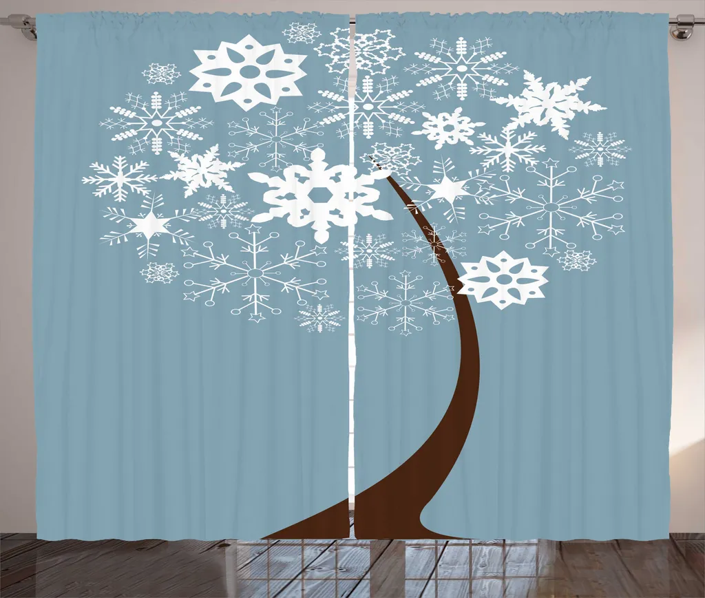 Rideau de Chambre à Fronces Motif Paysage de Neige Bleu Blanc 280x225