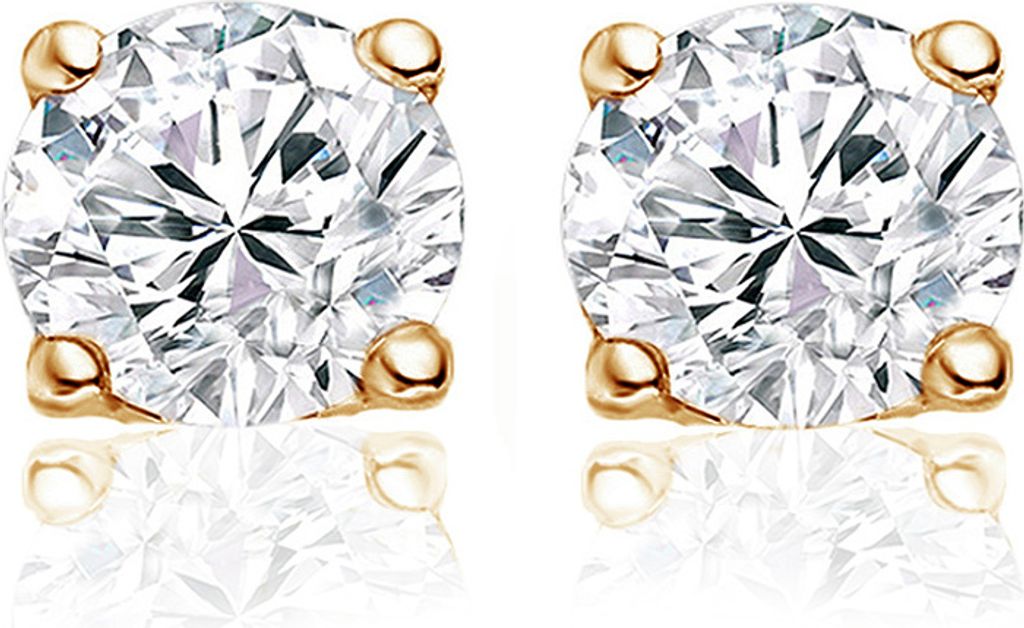 New Bling 9NB-0041 Zilveren oorstekers - zirkonia rond 8 mm - goudkleurig