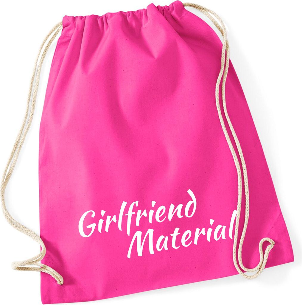 Huuraa Turnbeutel Girlfriend Material Schriftzug 12 Liter Fuchsia Baumwolle Rucksack Geschenkidee