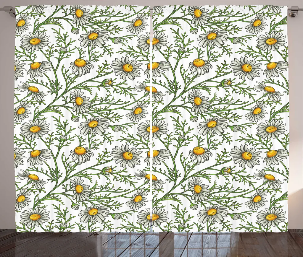 Rideau décoratif pour grand salon motif champêtre orange et vert