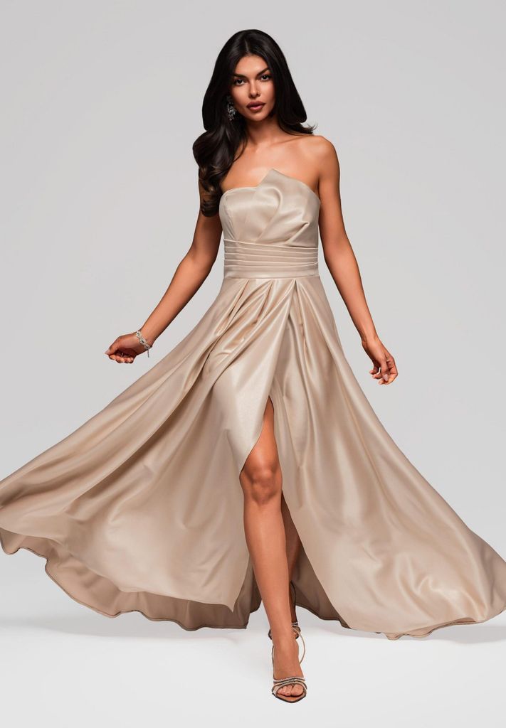 Ombre Trägerloses Abendkleid mit Schlitz gold L