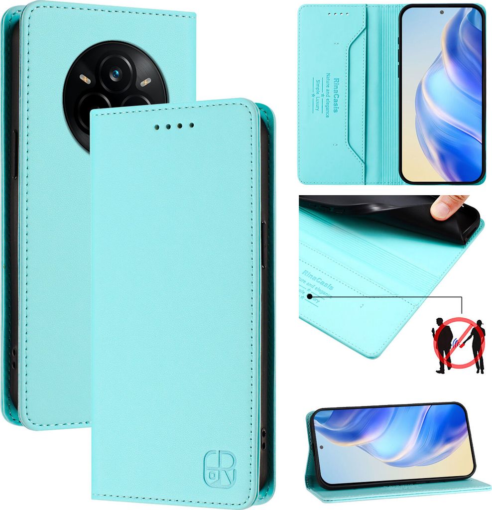Lederhülle für Realme 14 Pro Hülle Flip Brieftasche Kartenfächern Ständer Schutzhülle Türkis