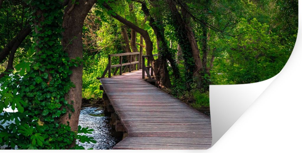 MuchoWow Wandtattoo Wandsticker Wandaufkleber Wald - Natur - Brücke 40x20 cm Selbstklebend und Repositionierbar - Aufkleber