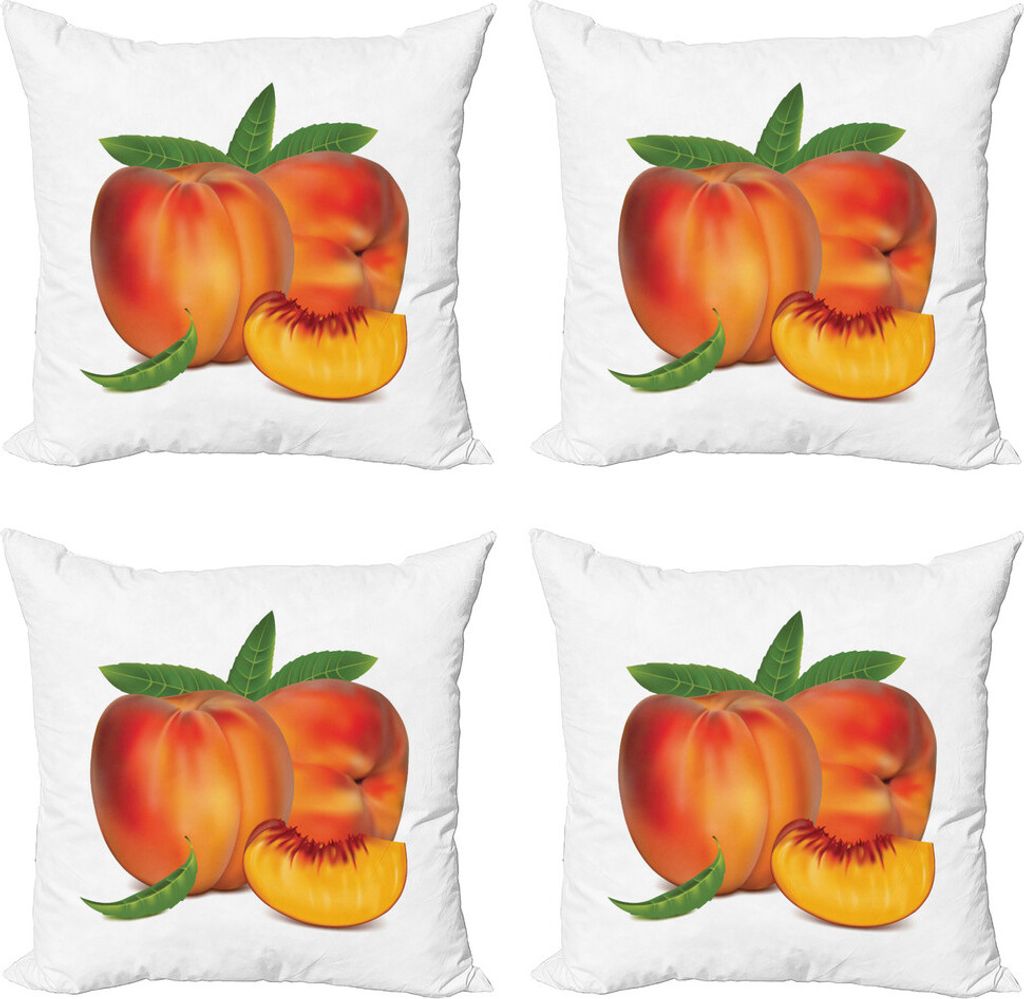 ABAKUHAUS Pfirsich Kissenbezug Set (4 Stück), Vivid Vitamin Rich-Snack, Moderner Doppelseitiger Digitaldruck, 50 cm x 50 cm, Vermilion Grün