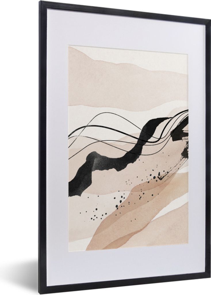 Poster mit Rahmen - Aquarell - Abstrakt - Schwarz - 40x60 cm - Poster mit zchwarzem Bilderrahmen