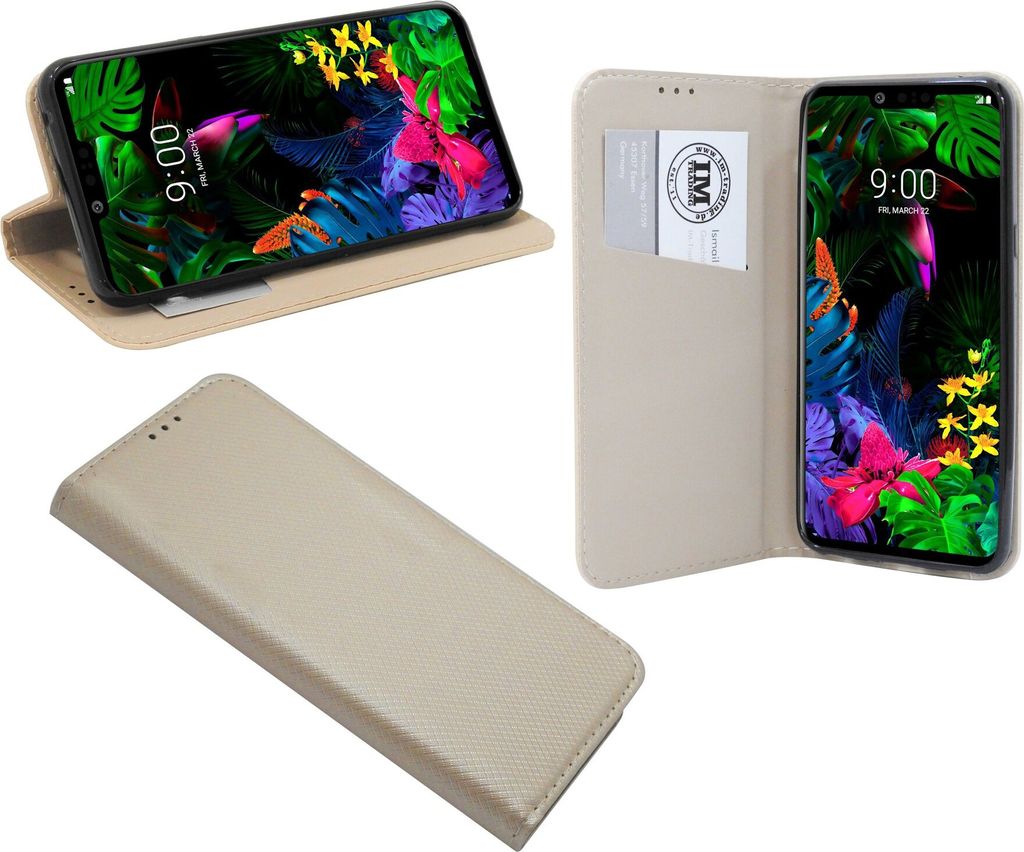 cofi1453 Buch Tasche "Smart" kompatibel mit LG G8 ThinQ Handy Hülle Etui Brieftasche Schutzhülle mit Standfunktion, Kartenfach Gold