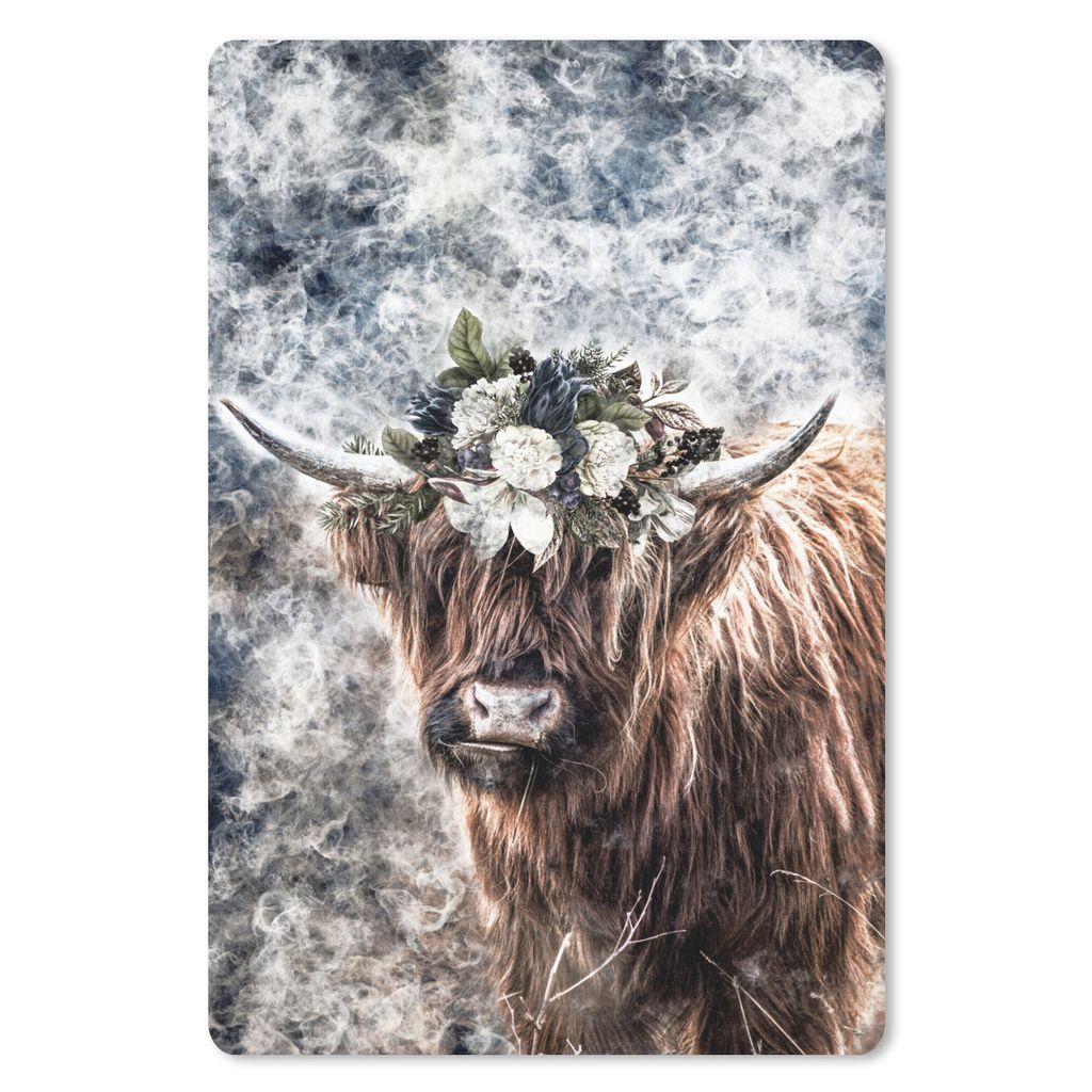MuchoWow Mauspad Mousepad Schottischer Highlander - Blumen - Schwarz 40x60 cm - Mousepads - Maus Mat - Pad - Mausunterlage - Schreibtisch Accesoire