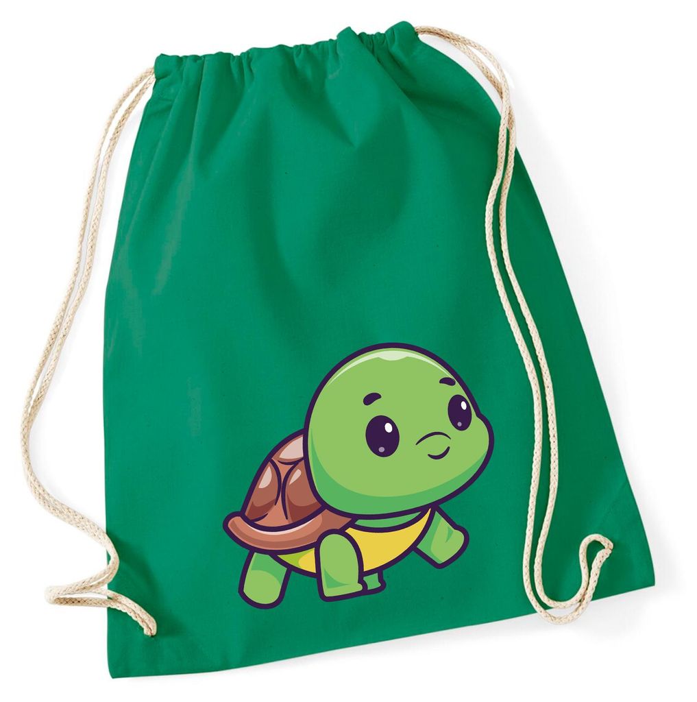 Huuraa Turnbeutel Baby Schildkröte Comic 12 Liter Kelly Green Baumwolle Rucksack Geschenkidee