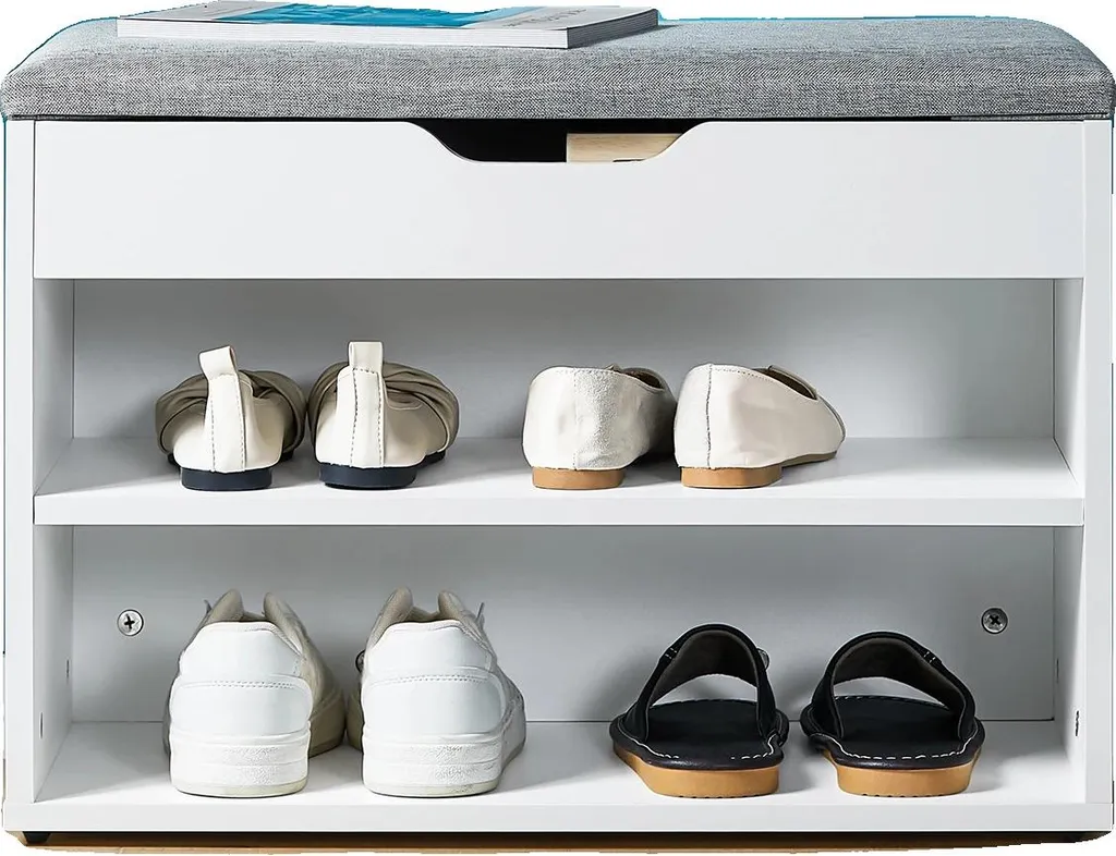 Banc à chaussures confortable avec étagères de rangement bois et métal noir