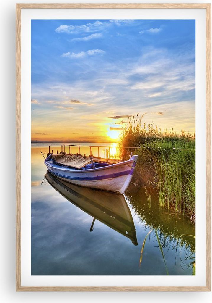 Gerahmtes Poster - Rahmen in heller Eiche - See Boot Wasser - 61x91,5 cm - Wand Bild - Wanddeko - Wandbilder - Kunstposter - Wandposter - Bilderrah...
