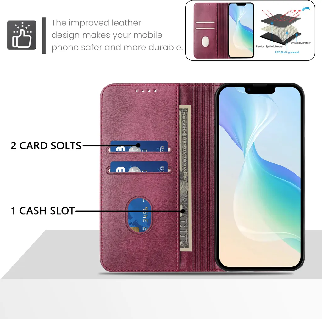 Lihondar Cover per Xiaomi Pocophone F1, Custodia Xiaomi Pocophone F1 Portafoglio, Flip Libro Wallet Case Antiurto Custodia in Pelle PU Premium, Slot per Schede, con Magnetica a Scatto (Rosso