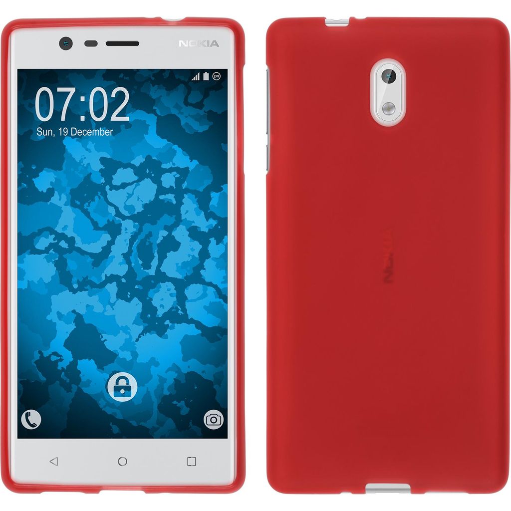 PhoneNatic Case für Nokia 3 Hülle Silikon rot matt Cover 3 Tasche + 2 Schutzfolien
