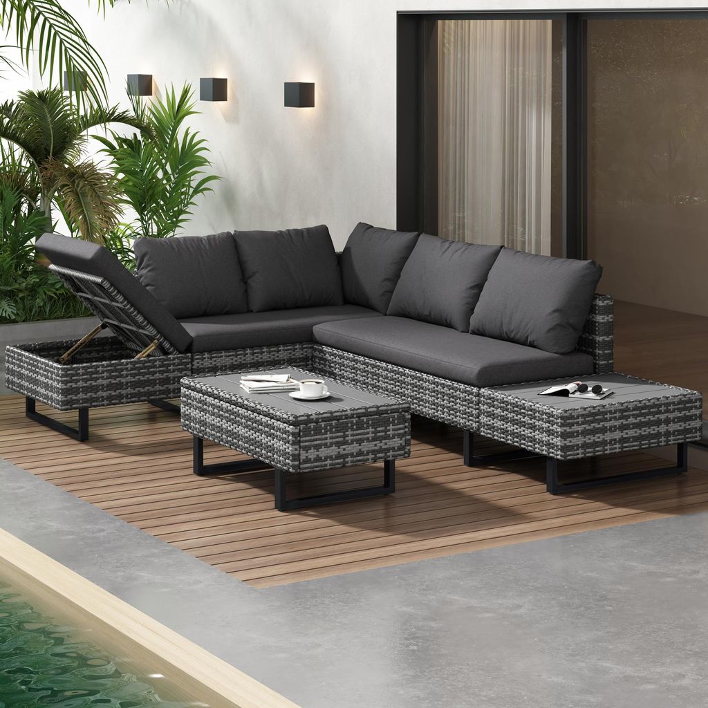 Poly-Rattan-Garnitur, Gartengarnitur Sitzgruppe Sofa Lounge,Gartenlounge fš¹r 4-5 Personen, Lounge mit Ecksofa, Tisch & Auflagen, abnehmbarer und...