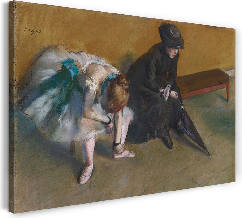 Leinwandbild (120x80cm): Edgar Degas - Warten, echter Holz-Keilrahmen inkl. Aufhänger, handgefertigt in Deutschland