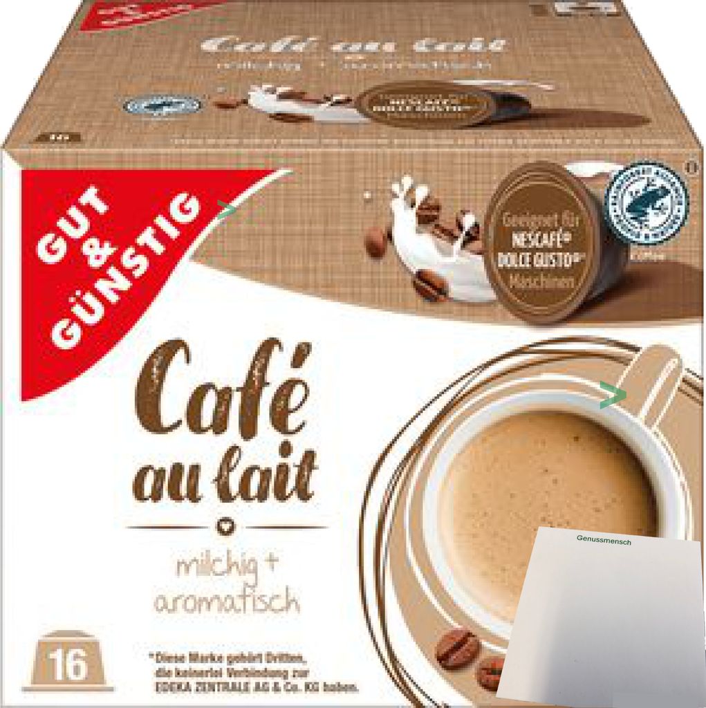 G&G Cafe au lait Kaffeekapseln geeignet für Nescafe Dolce Gusto (1x16 Portionen) + usy Block