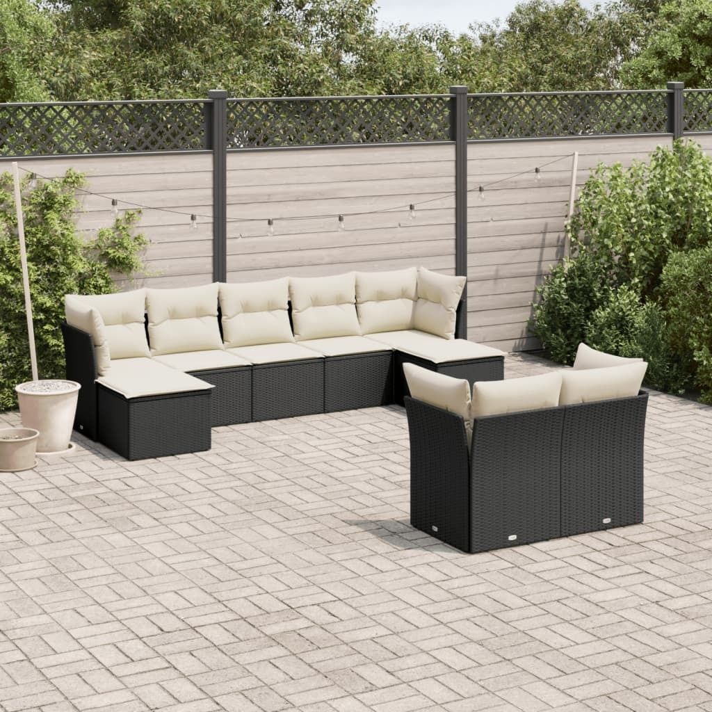 Maison Exclusive - 9-tlg. Garten-Sofagarnitur mit Kissen Schwarz Poly Rattan