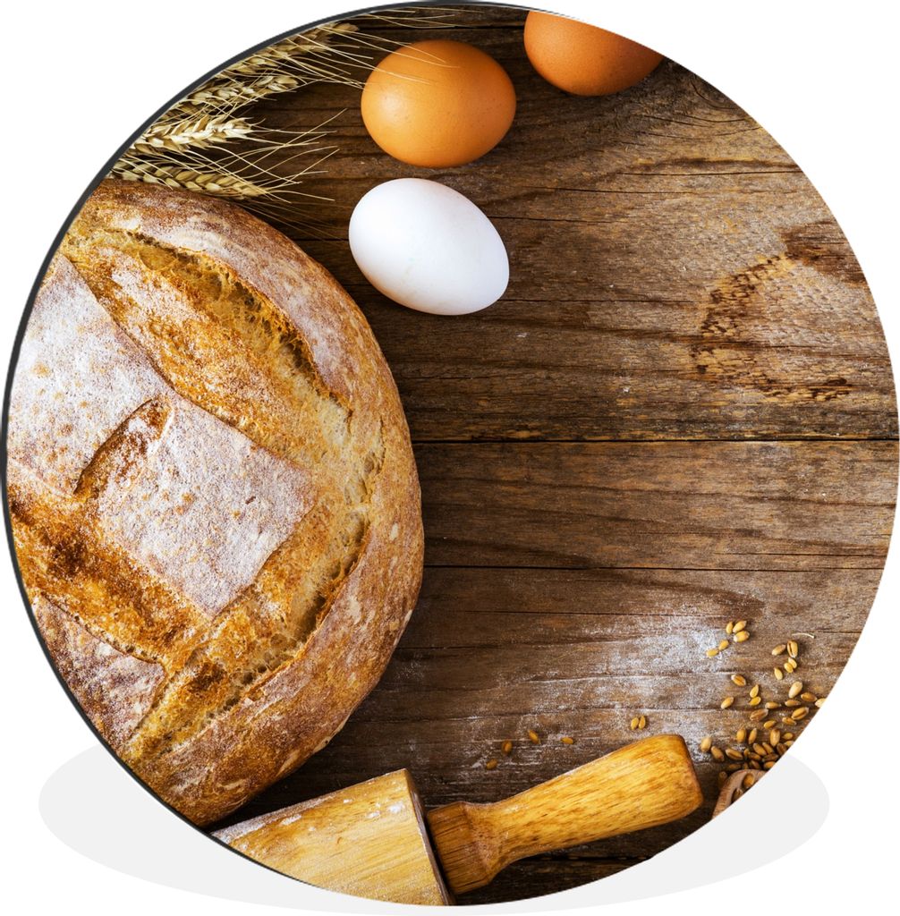 MuchoWow Aluminium Wandkreis Brot - Eier - Küche Ø 30 cm Wanddeko Modern Wohnzimmer - Wand Bild - Wohnzimmer - Runde Bilder - Alubilder - Kunst...