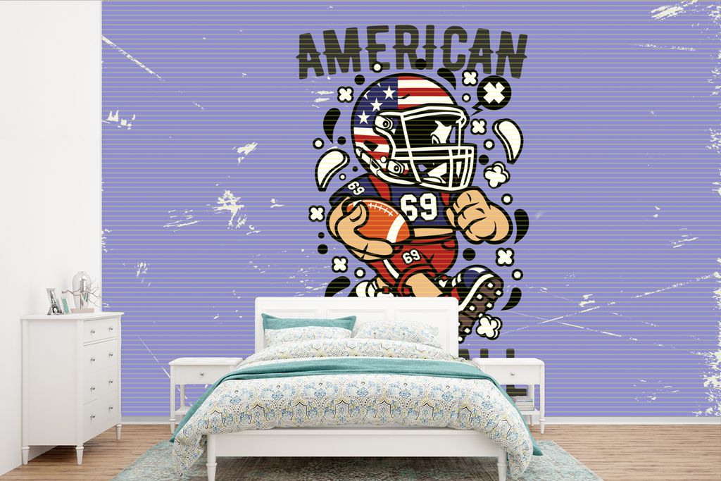 MuchoWow Fototapete für Wohnzimmer oder Schlafzimmer Wandtapete Vinyl Motivtapete Fußball - Amerika - Jahrgang - 600x400 cm - Vinyltapeten
