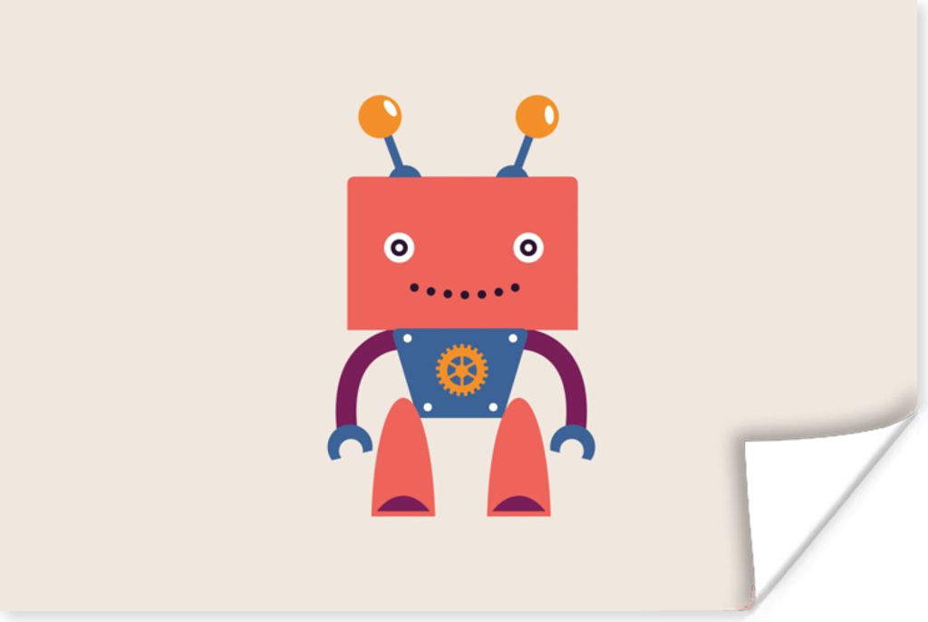 MuchoWow Poster Roboter - Getriebe - Gesicht - Antenne - Kinder - Jugendliche 90x60 cm - Schlafzimmer