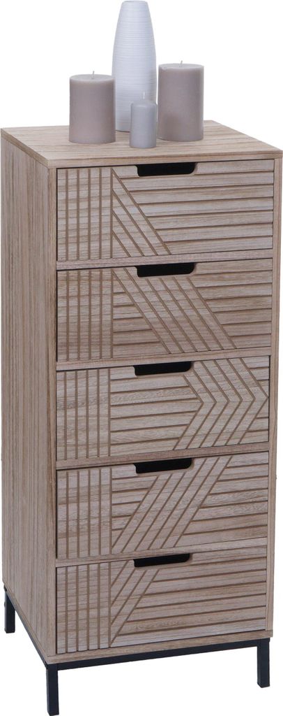 Kommode MCW-N90, Schrank Highboard, 3D-Design 5 Schubladen Holz Metall 84x35x29cm natur