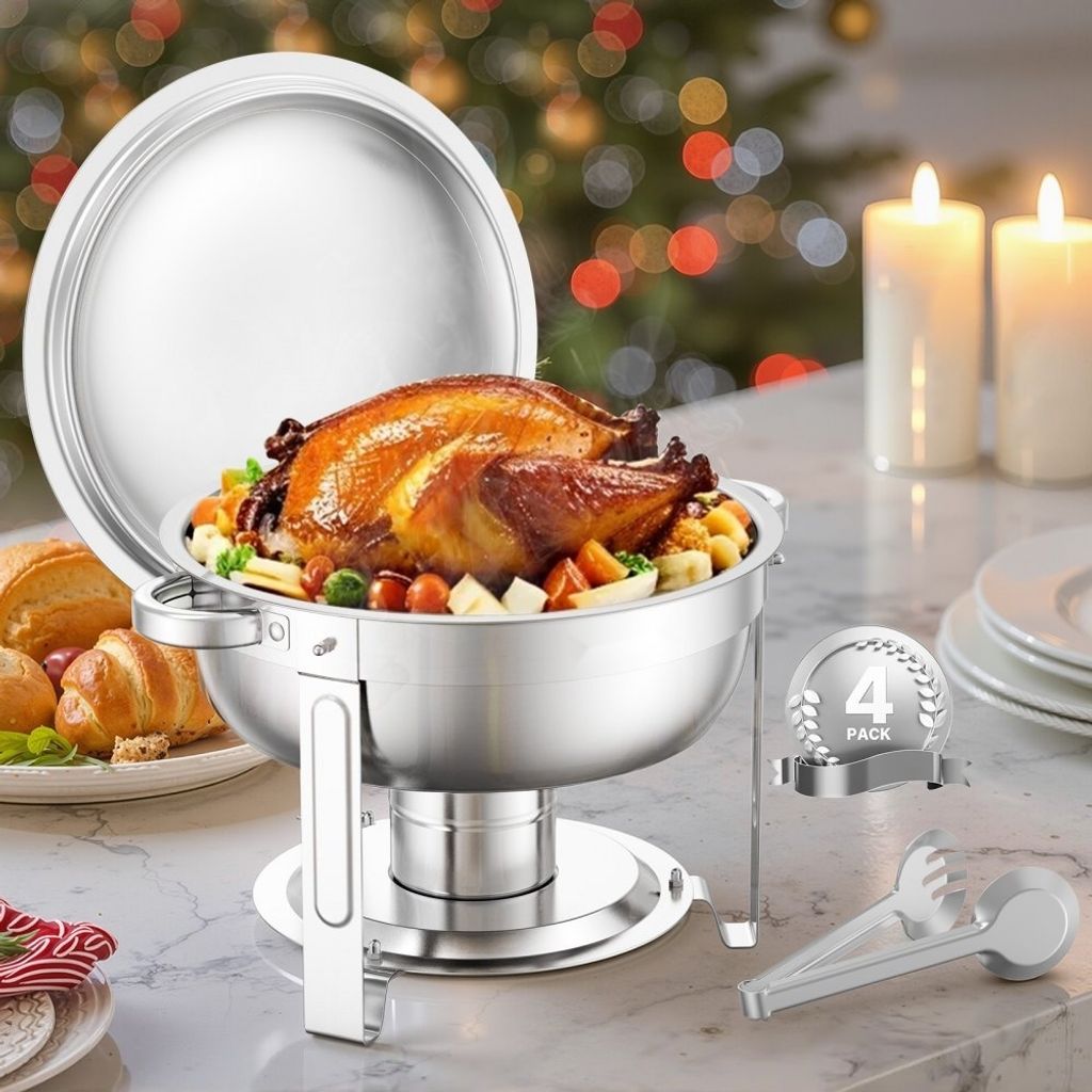 Chafing Dish Set Edelstahl 4,7L - 4 Stk. Speisenwärmer für Hochzeit, Silber - Chafing Dish Hochzeit Set