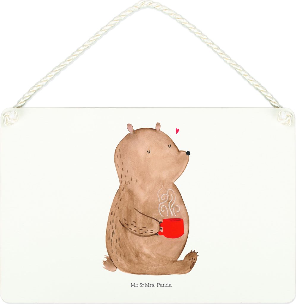 Mr. & Mrs. Panda Schild Bär Kaffee DIN A4 - Weiß - Geschenk, Coffee, Wandbild Holz, Holzschild, Türschild, Dekobrett, Teddy, Guten Morgen, Motiv...