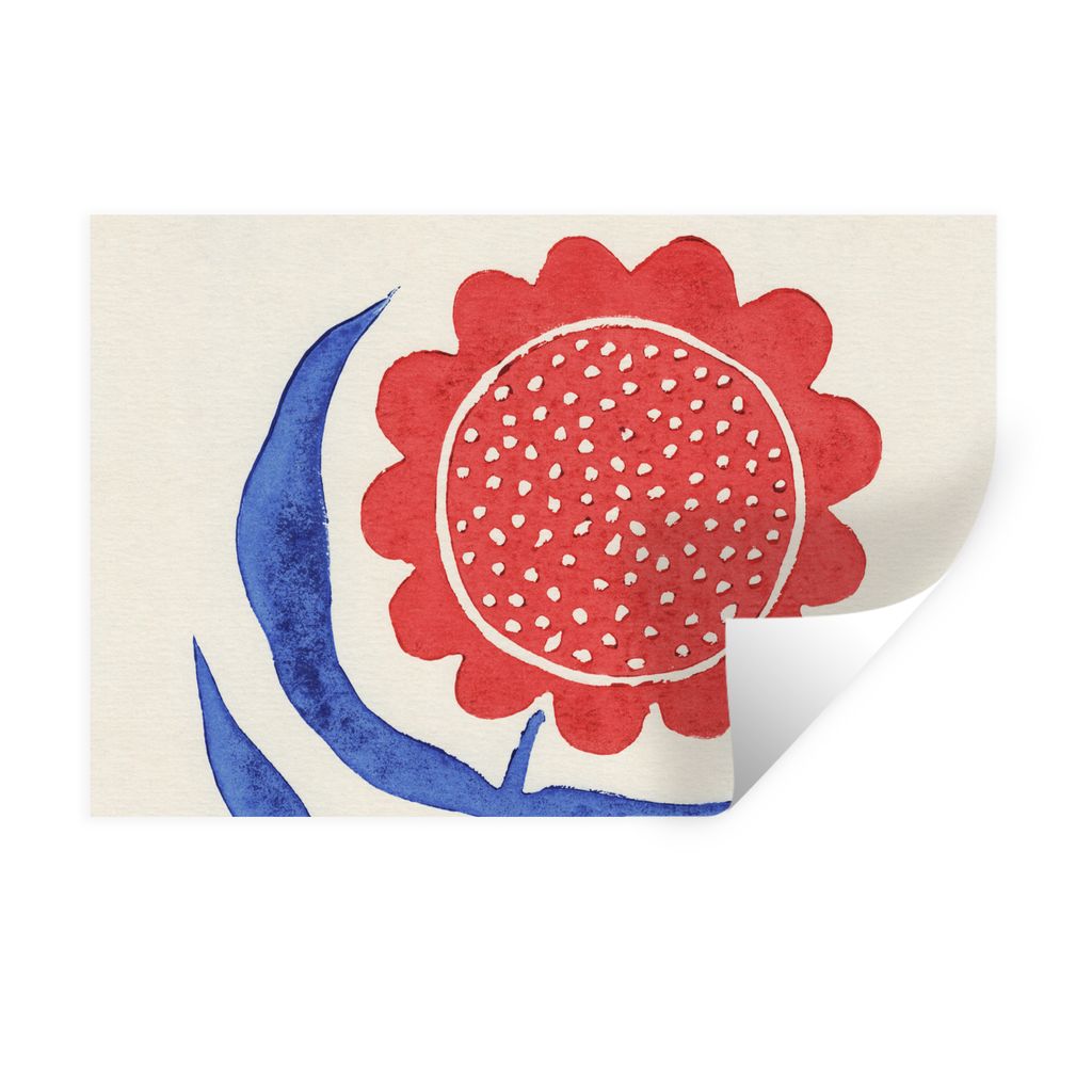 MuchoWow Wandtattoo Wandsticker Wandaufkleber Blume - Pflanze - Rot - Blau 90x60 cm Selbstklebend und Repositionierbar - Aufkleber
