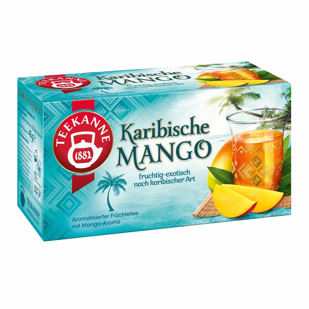 Teekanne Karibische Mango exotischer Früchtetee mit 20 Teebeutel 45g