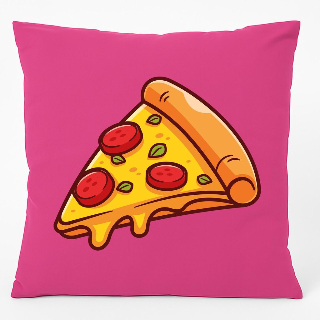 Huuraa Kissen Pizza Stück Comic 40x40cm mit Füllung Fuchsia Baumwolle Dekokissen Geschenkidee