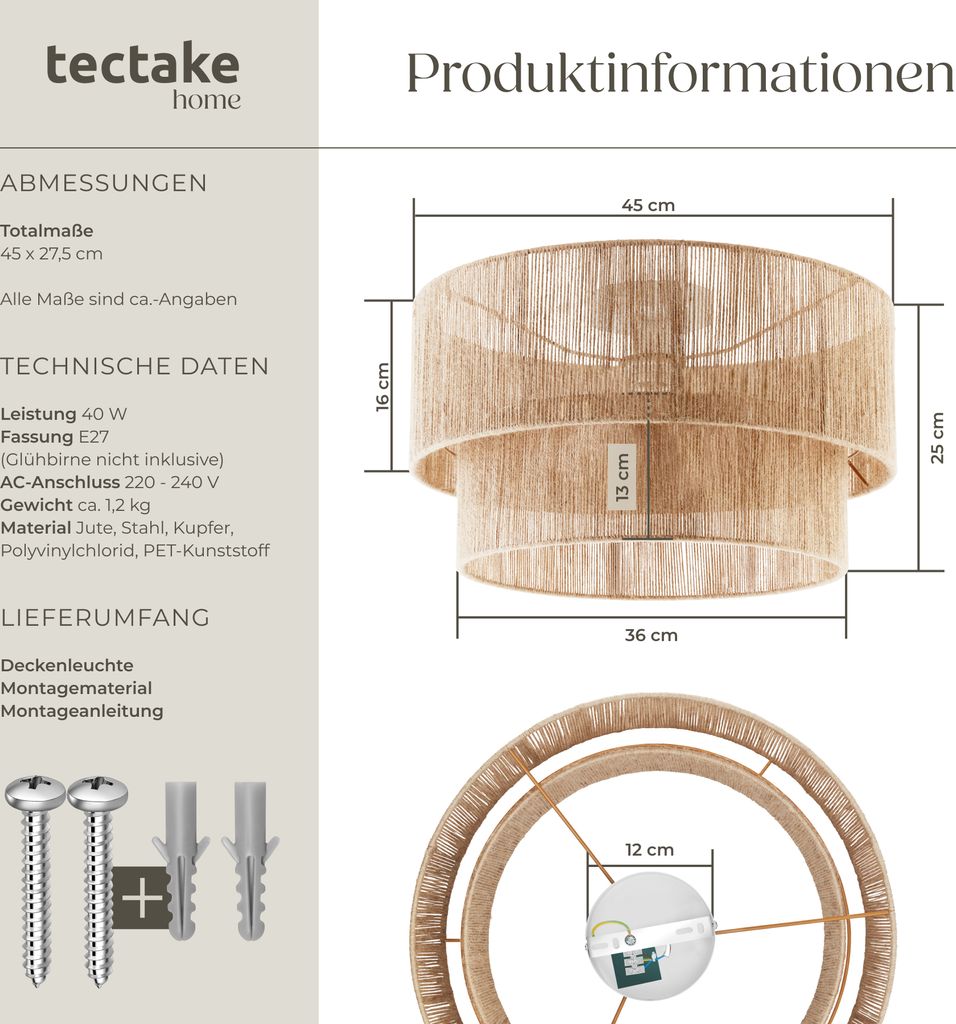 Stropní svítidlo Lignea Lux z juty v boho stylu, 40 W - Obrázek produktu 7
