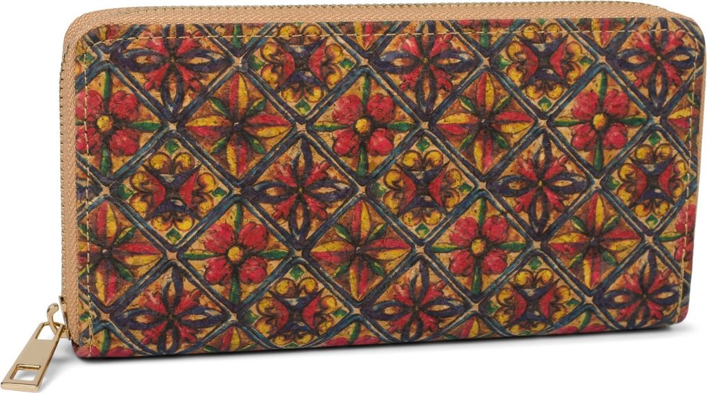 styleBREAKER Damen Geldbörse aus Kork mit buntem Muster Print im Ethno Look, Reißverschluss, Portemonnaie 02040138
