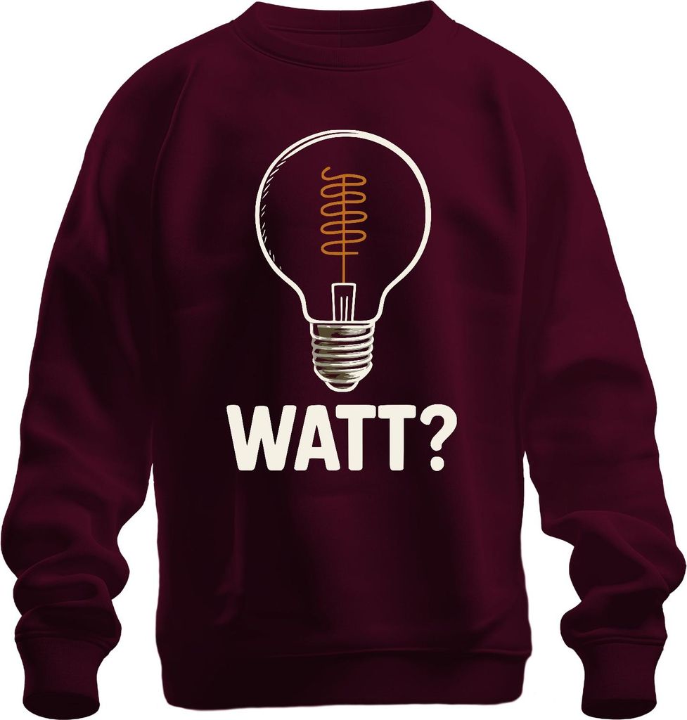 WATT? Glühbirne Elektriker Geschenk Lustig Strom Humor Retro Uni Sweatshirt Pullover, Burgundy, XL