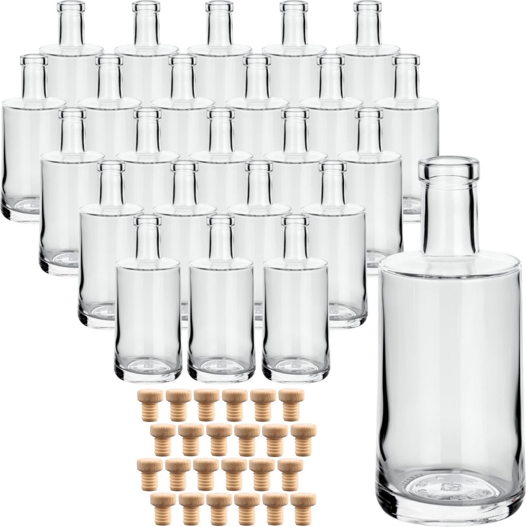 gouveo 24er Set Glasflaschen 250 ml Prim mit Korken (HGK) - Kleine Flaschen 0,25 l aus hochwertigem Glas mit Korken - Glasflasche mit Korkverschluss
