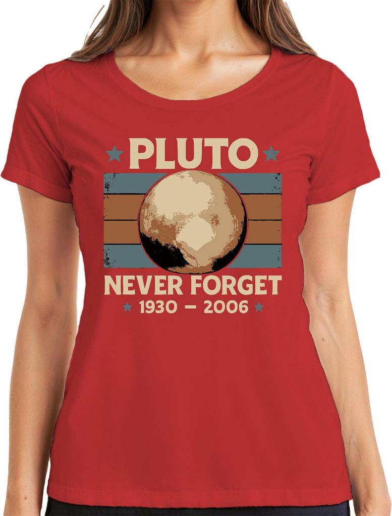 Pluto nie vergessen 1930 2006 Vintage Retro Weltraum Astronomie Damen T-Shirt, Rot, XL