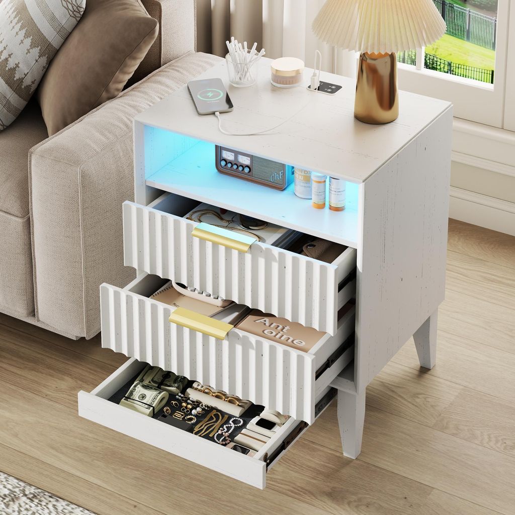LVSOMT Nachttisch mit Ladestation , versteckte Schublade Produktbild 
